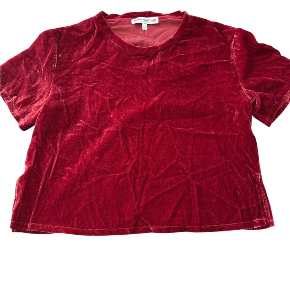 Good American Red Velvet Short Sleeve Cropped Tee